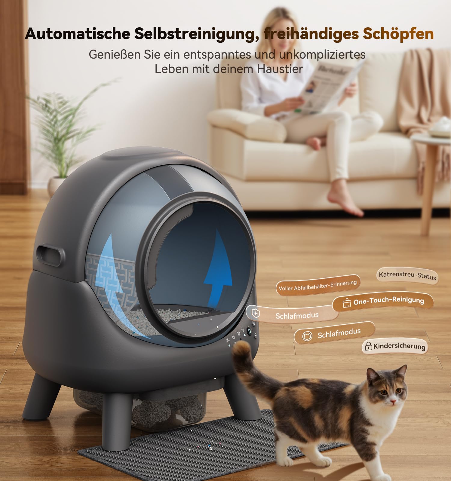 Katzenklo Selbstreinigend FEELNEEDY 65L Elektrische Automatische Katzentoilette, APP-gesteuert, Sicherheitssensoren, Geruchskontrolle, EIN gutes Hilfsmittel für Katzenbesitzer