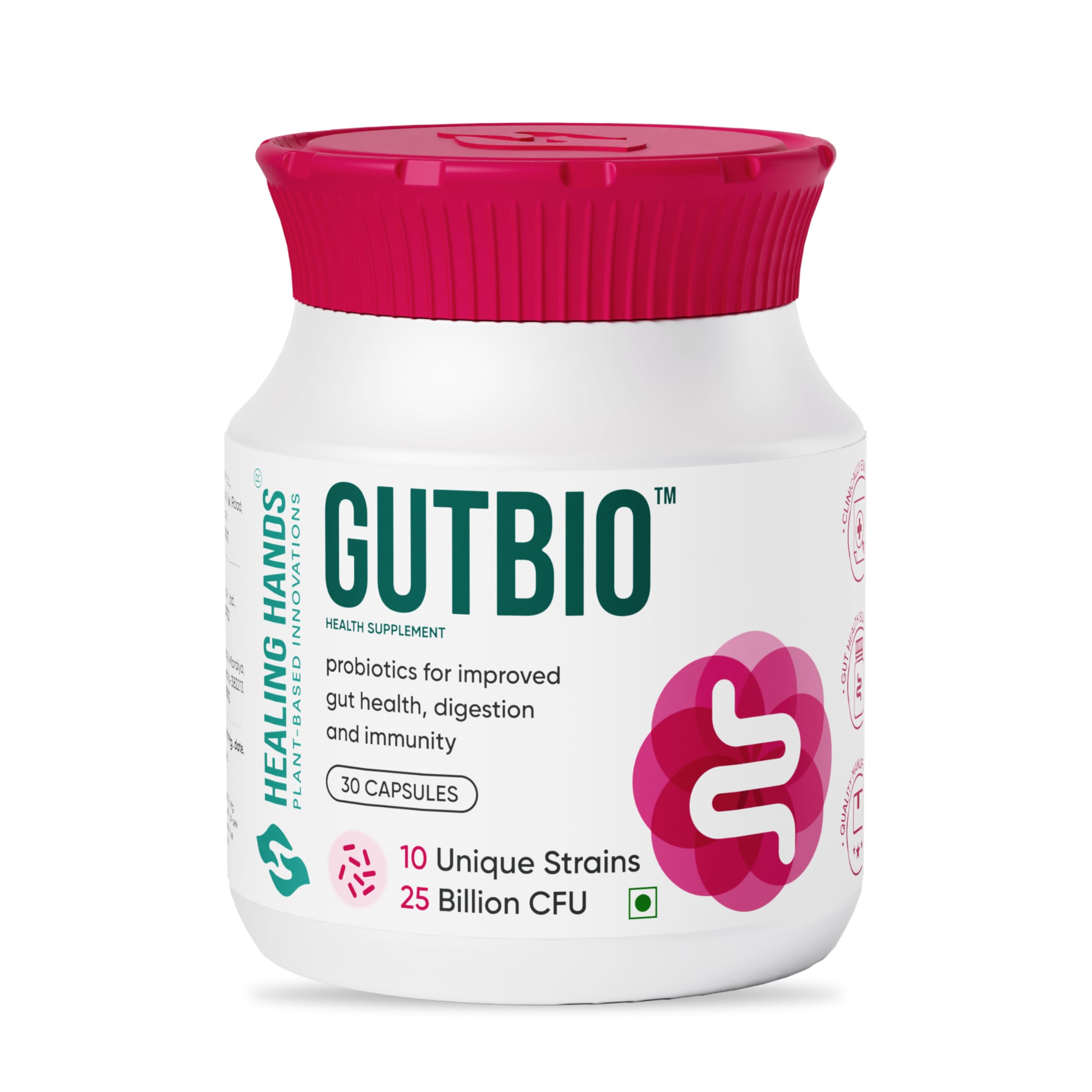 Healing Hands GutBio Probiotics| 25 Billion CFU 10 Unique Strains| Supports Gut Health, Digestion & Immunity| Clinically Proven Probiotic Supplement for Men & Women