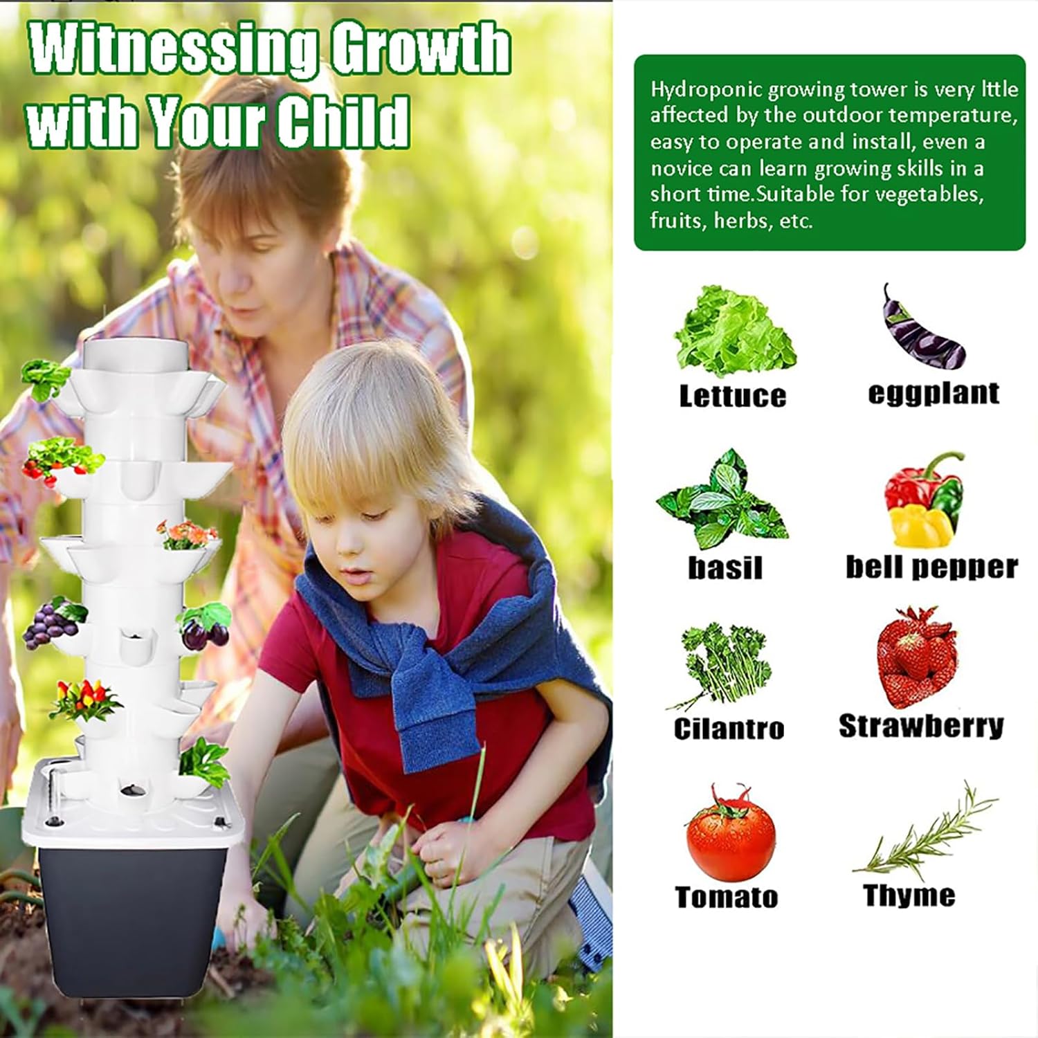 Hydroponic Grow System Kit, Indoor Vertical Tower Garden System Kit for 30 Plants, Smart Hydroponic Garden Sprouting Kit, Vegetable Tower with Water Pump for Growing Herbs, Fruits and Vegetables.