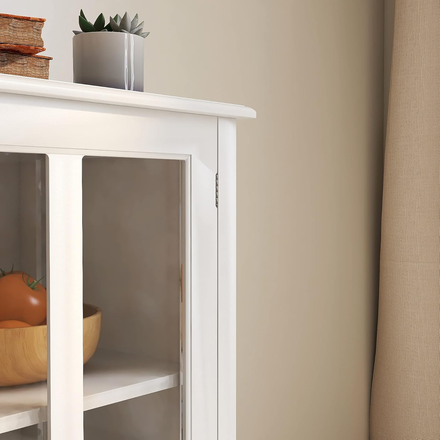 39" Modern Storage Cabinet with a Large Drawer, Sideboard Buffet Cabinet with 2 Glass Door, Display Sideboard with Bell Handle for Living Room,Kitchen, White