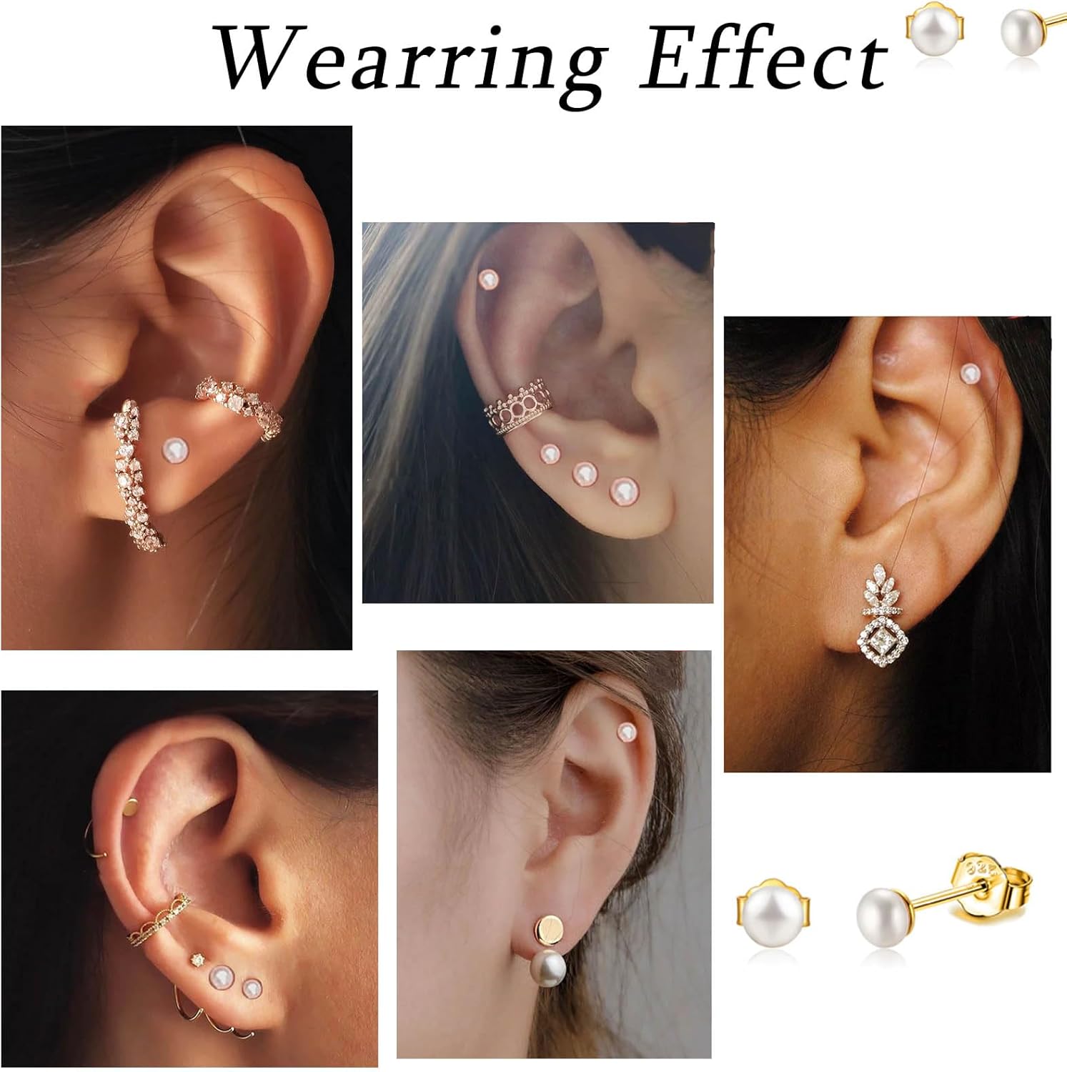 Pearl Stud Earrings Sterling Silver Small Tiny 3-5mm White Freshwater Pearl Earrings Studs Silver/Gold for Women - Image 4