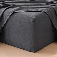 Vista 13 de MooMee Sábana bajera ajustable de solo 100% algodón lavado con textura parecida al lino, transpirable, duradera, suave, cómoda, bolsillo profundo