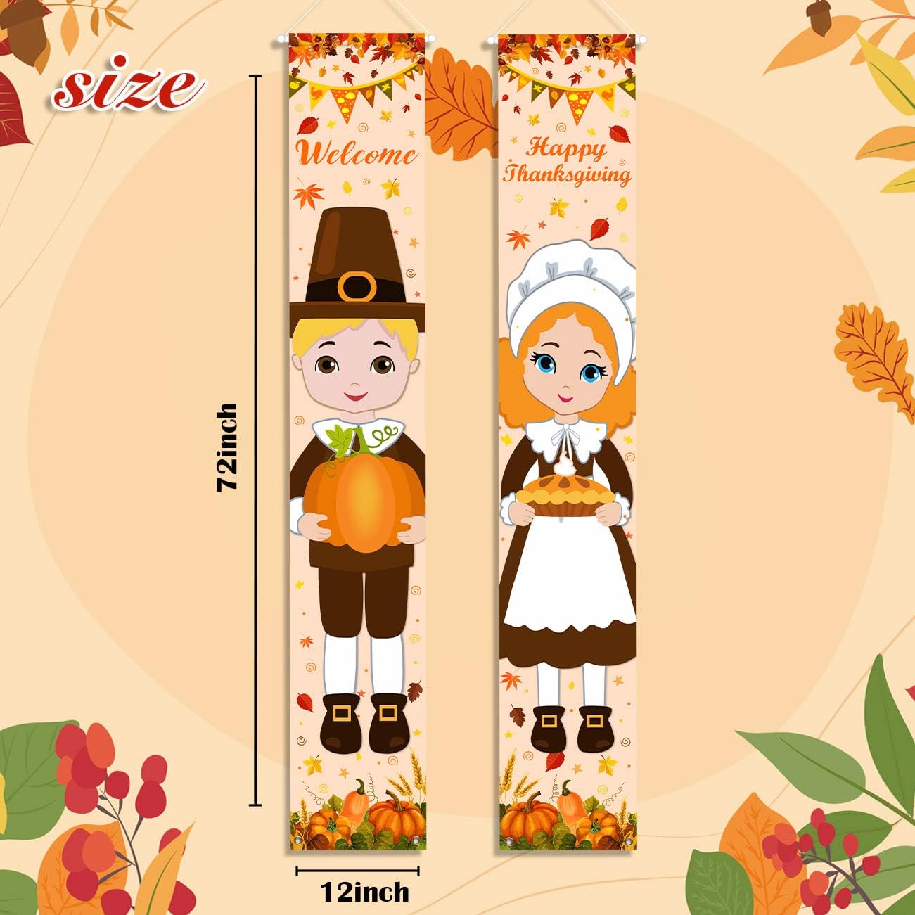 Thanksgiving Decorations Porch Banner Boy and Girl Porch Sign image 2