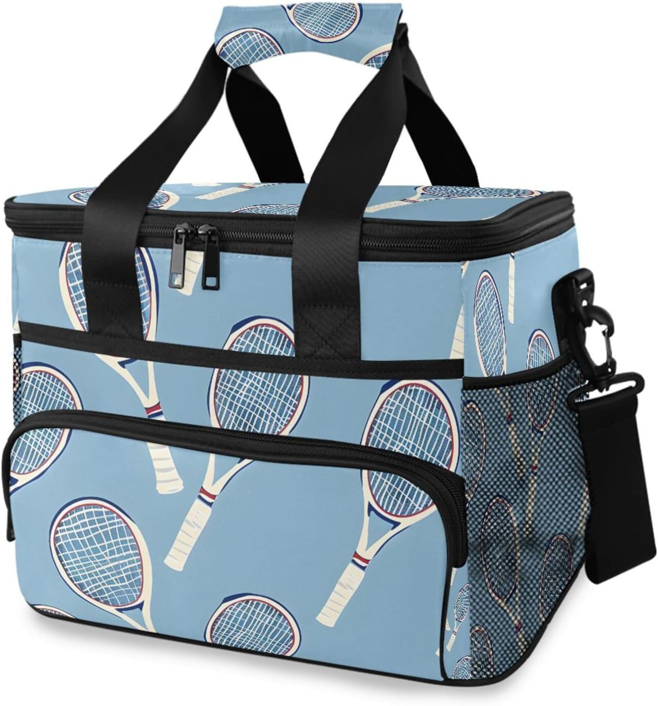 Tennis Racket Blue Cooler Bag Insulated Cooler Soft Sided Cooler 24 Can Portable Picnic Bag Large Leakproof Lunch Bag Box for Beach Grocery Camping Travel Car Men Women