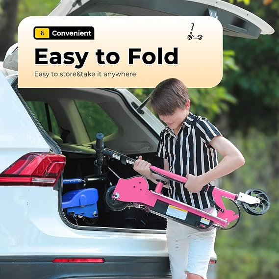 Zupapa Electric Scooter with Seat for Kids Ages 8-12, 6 Pneumatic Tire, Up to 10 mph and 70 min Ride Time, for Riders up to 155 lbs, Removable Seat 2 Riding Styles Pink
