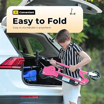 Zupapa Electric Scooter with Seat for Kids Ages 8-12, 6 Pneumatic Tire, Up to 10 mph and 70 min Ride Time, for Riders up to 155 lbs, Removable Seat 2 Riding Styles Pink