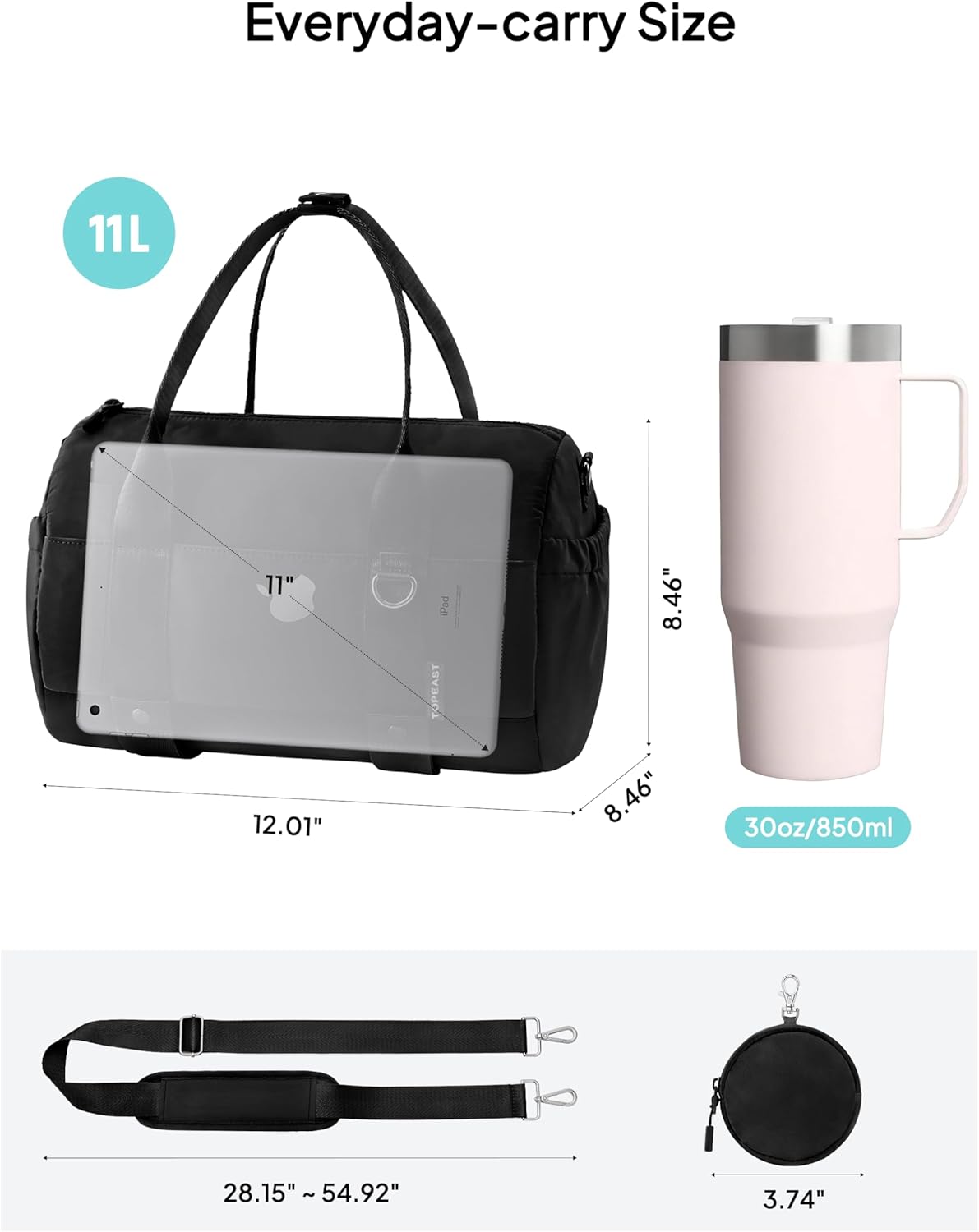 TOPEAST Small Gym Bag for Women, Mini Sports Yoga Bag Gym Tote Bag with Yoga Mat Holder, Small Sports Duffle Bag with Water Bottle Pocket & Wet Pocket for Travel Dance Workout, Black