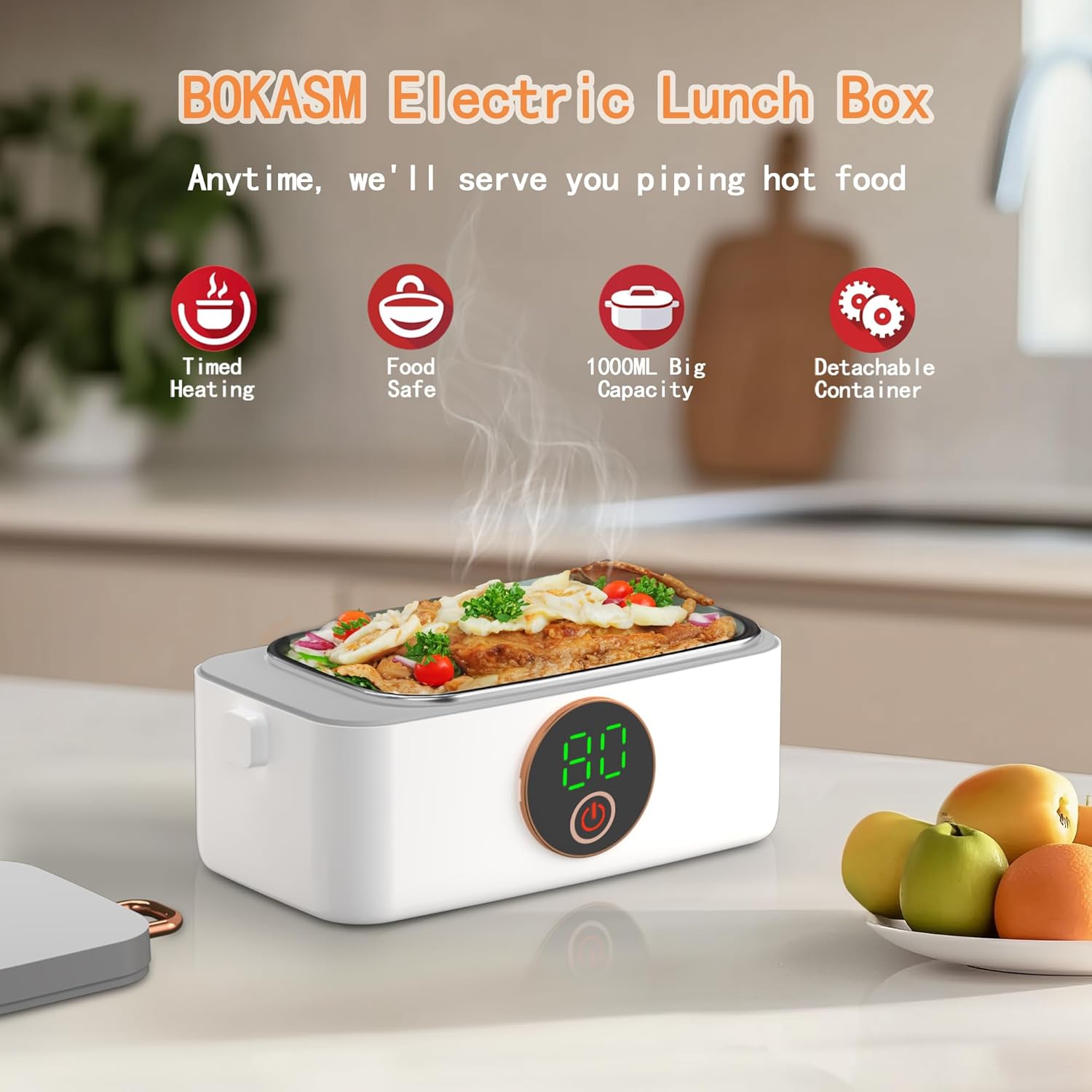 Portable Cordless Electric Heated Lunch Box for Adults,Heating Food Warmer Lunch Box,Rechargeable 16000mAh Battery,1000ml Capacity Inner Container,Lunchbox for Travel,Outdoor,Picnic,Office