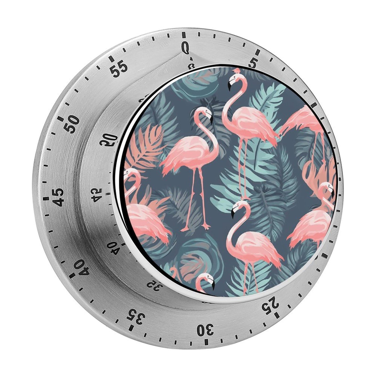 Adfgyerh Style Summer Flamingo Palm Leaves Timer For Cooking, Kitchen Timer Magnetic No Batteries Required, Mechanical Timer With Loud Alarm, For Fitness Baking Exercise Oven