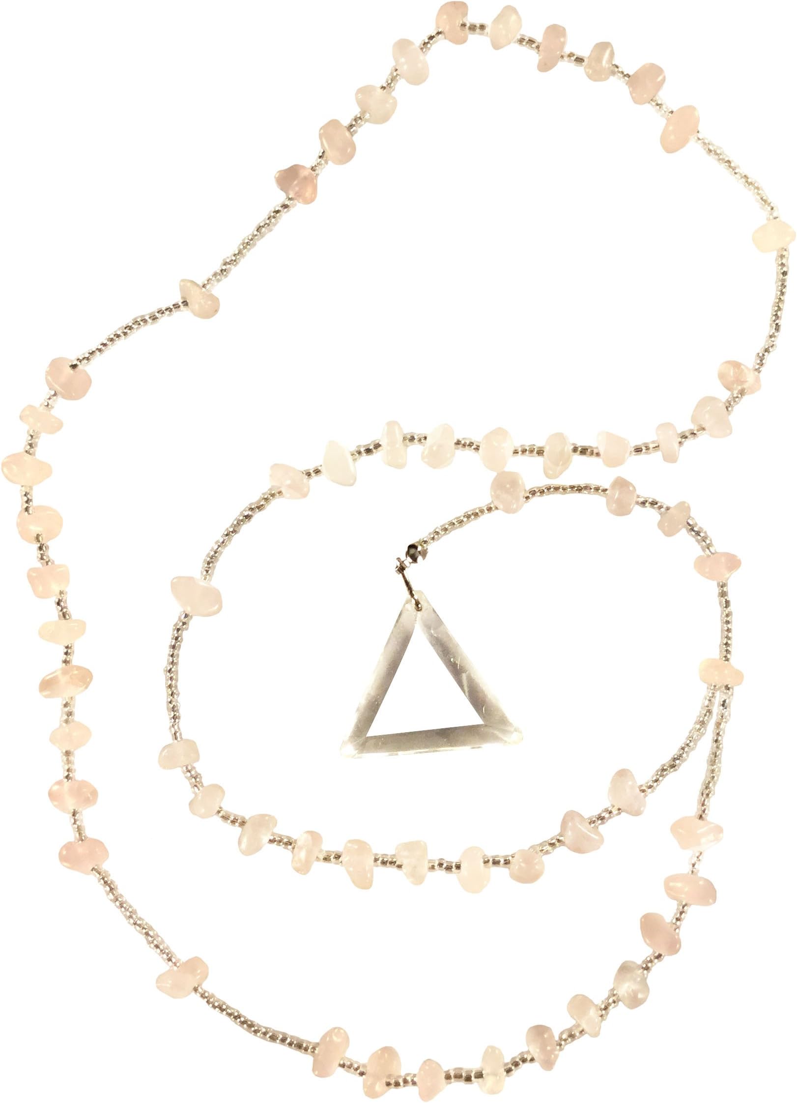 Rose Quartz Rosary - Triangle Pendant - Crystal Clear Miracles Healing - Prayer Bead Necklace - Powerful Blessing - Hand Faceted Natural Stone