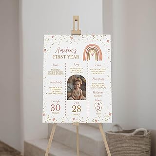 Boho First Birthday Milestone Photo Sign, Boho Rainbow One Year Of Baby Poster, Girl 1St Birthday Board, Personalized Welcome Sign, Plastic Welcome Poster