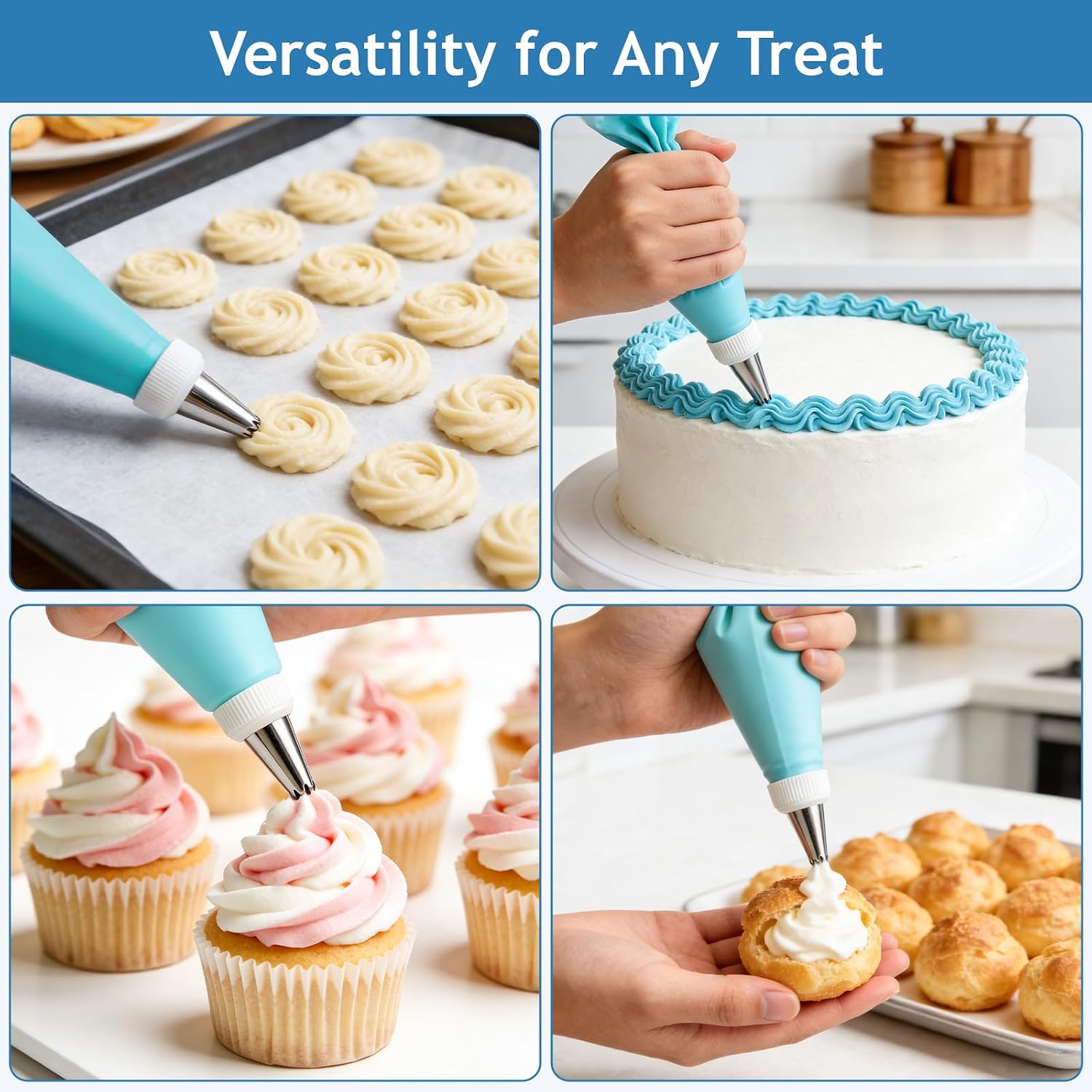 Piping Bags and Tips Set, Cake Decorating Supplies Kit, Reusable Pastry Bags and Tips, Frosting Piping Kit with 16 Inch Piping Bags, Silicone Rings, Couplers, Scrapers, Baking Tools for Cookie Icing