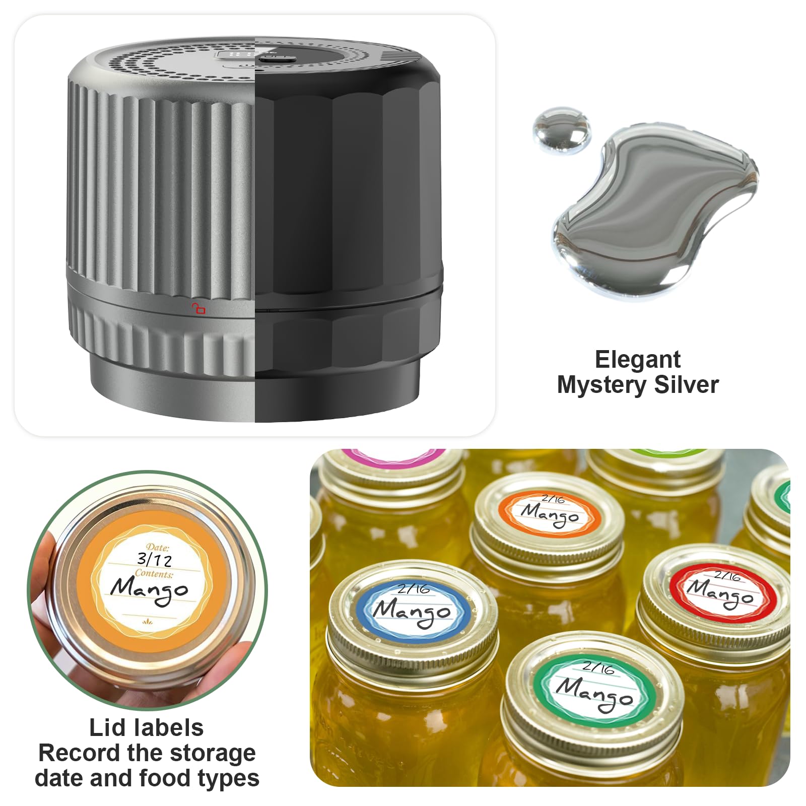 UNERVER Sellador al vacío eléctrico M12 para tarros Mason – Kit de sellador al vacío con tapas Mason de boca ancha y regular, sellador al vacío para tarros de conservas, máquina de sellado al vacío