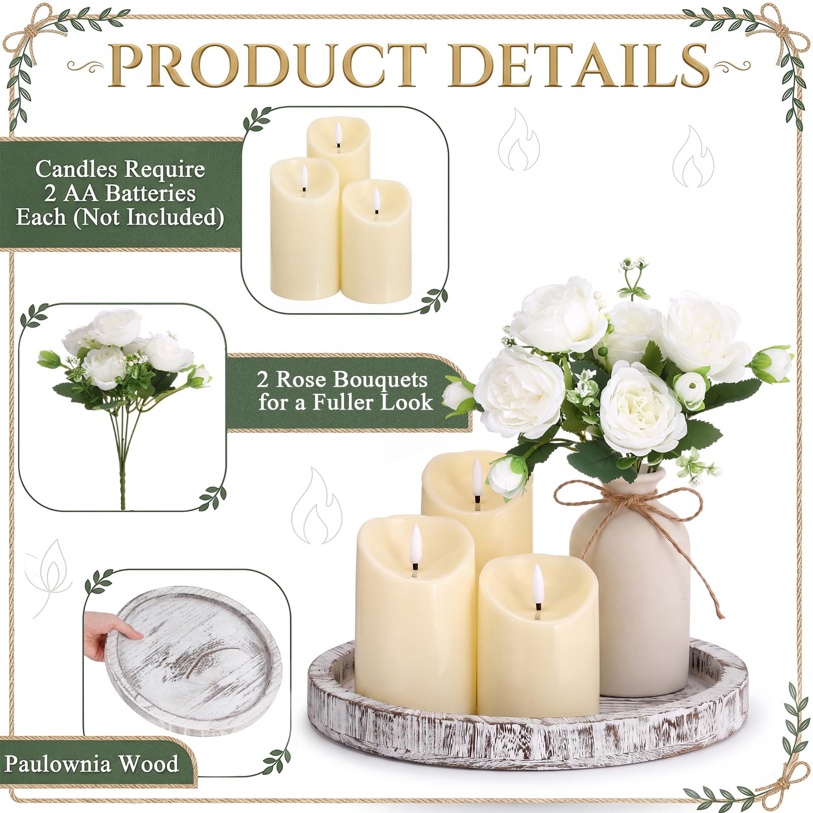 Mumufy Set di 6 decorazioni per centrotavola da tavola, bianco antico, rosa
