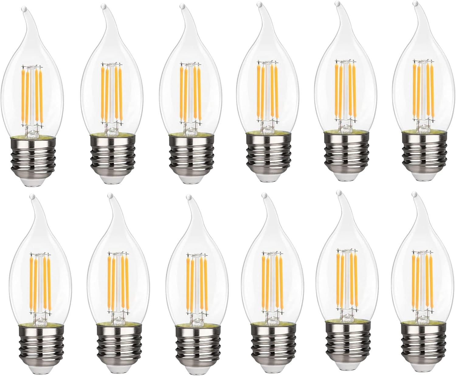 Flame Shape LED Chandelier - 4 Watt Equivalent 40W LED Candelabra Bulbs, Warm White 450LM, Dimmable - E26 Base, 6 Pack