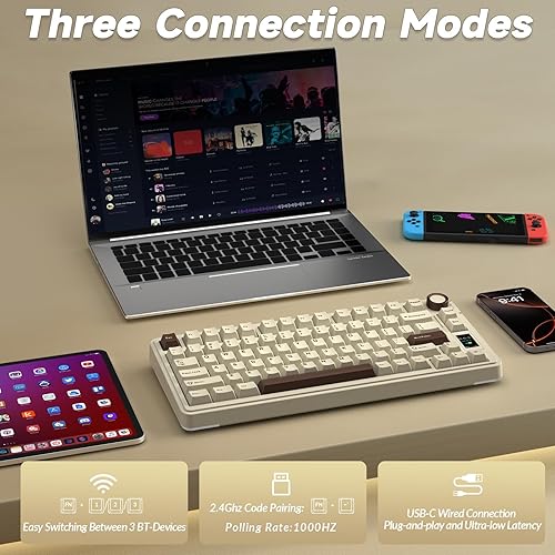Miniatura 4 de AULA Teclado mecánico inalámbrico S75 PRO con pantalla y perilla, 75% teclado para juegos intercambiable en caliente con interruptores