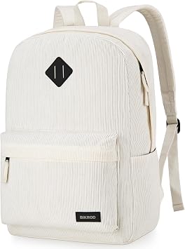 BIKROD Backpack for Girls, Beige School Backpack for Teen Boys, Lightweight Casual Soft Corduroy Backpack for Women, Large Cute Kids Bookbag