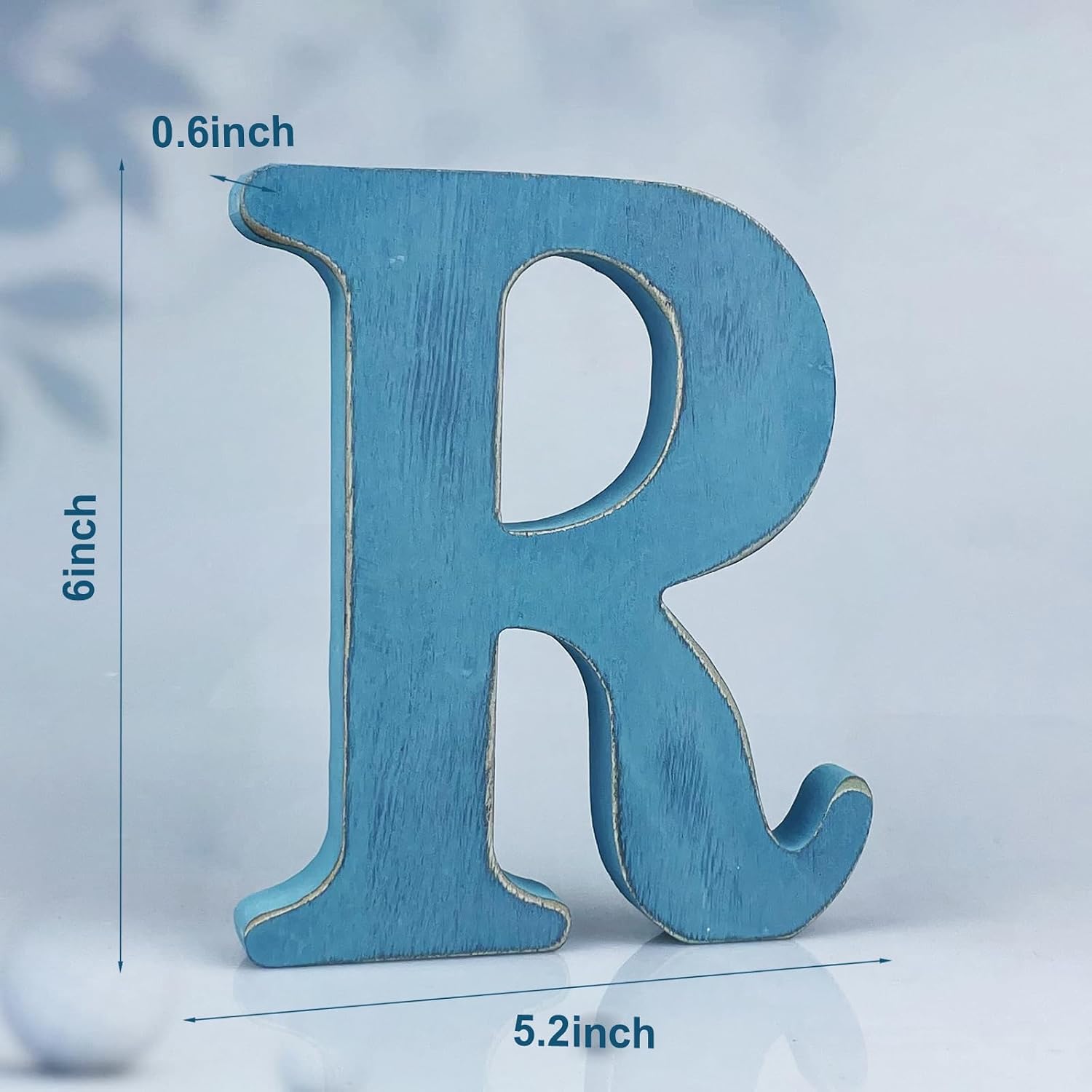 6 Inch Rustic Blue Wood Letters Unfinished Wood Letters for Wall Decorative Blue Retro Standing Letters Sign Board Decoration for Craft Home Party Projects (R) image 2