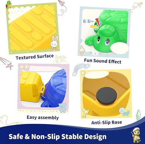 Miniatura 3 de 16 piezas de viga de equilibrio y piedras de paso para niños - 4 piedras de paso en forma de tortuga y 12 vigas conectables con función de sonido