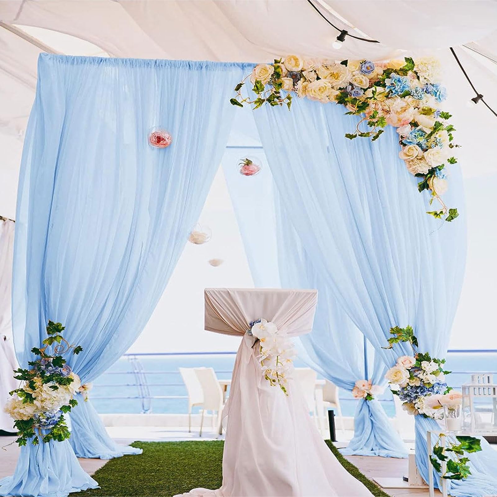 Tessuto Chiffon Per Decorazioni Nuziali - Drappeggio Per Archi Matrimonio, Feste E Compleanni 75x300cm Azzurro - Foto 3