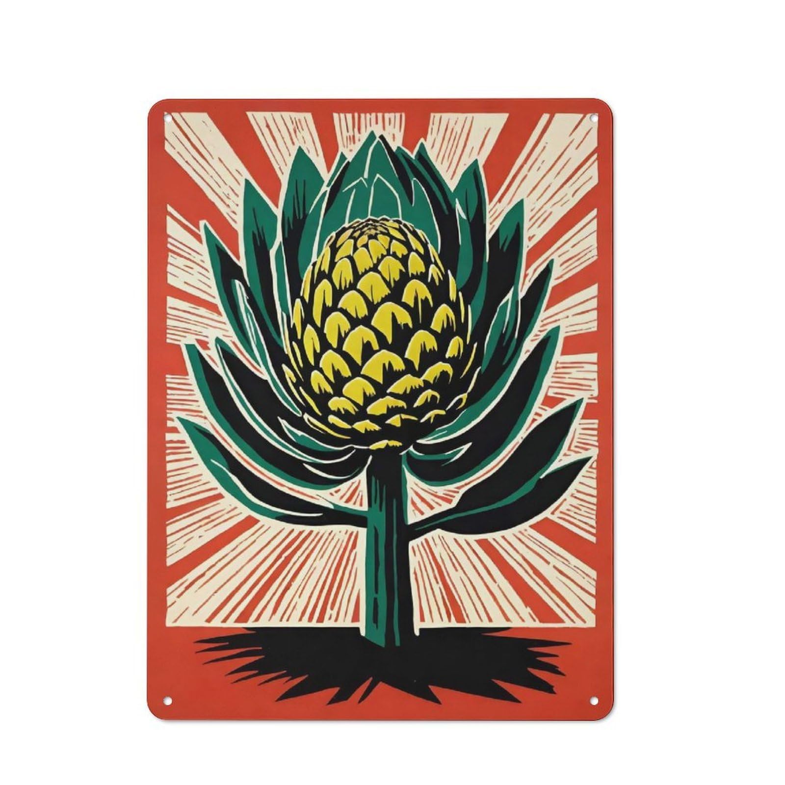 Junmoney Style-7 Vintage Artichoke Linocut Retro-Style Tin Wall Plaque 40X30cm For Café Or Home Bar, For Themed Interiors In Cafés And Home Bars