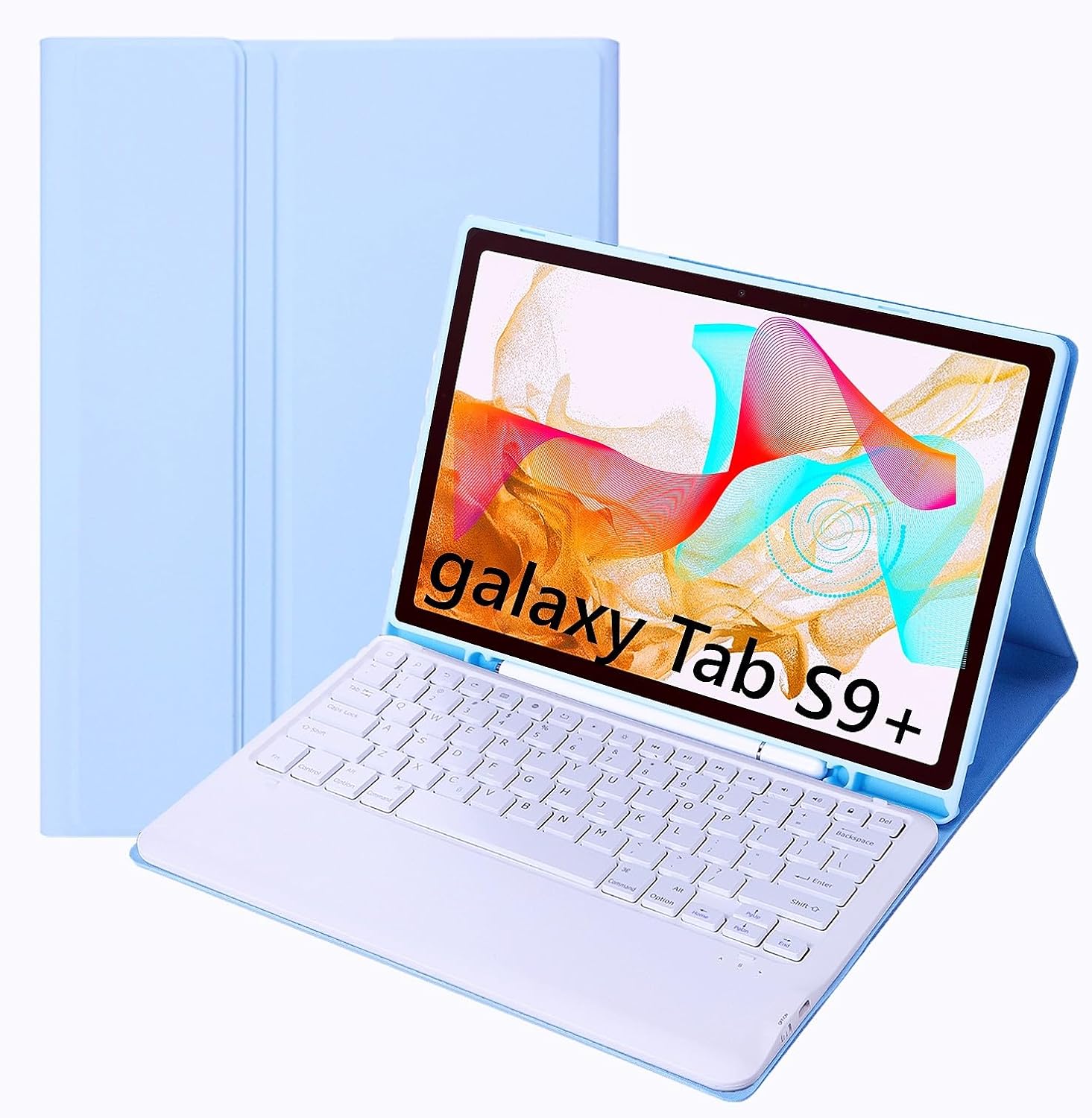 Slim Candy Colors Keyboard Case Compatible with Galaxy Tab S9 Plus / S9 FE Plus 5G 2023 12.4 Inch X810 / X816 / X818 with S Pen Holder Mutil Angles Stand Cover Detachable Wireless Keyboard (Blue)