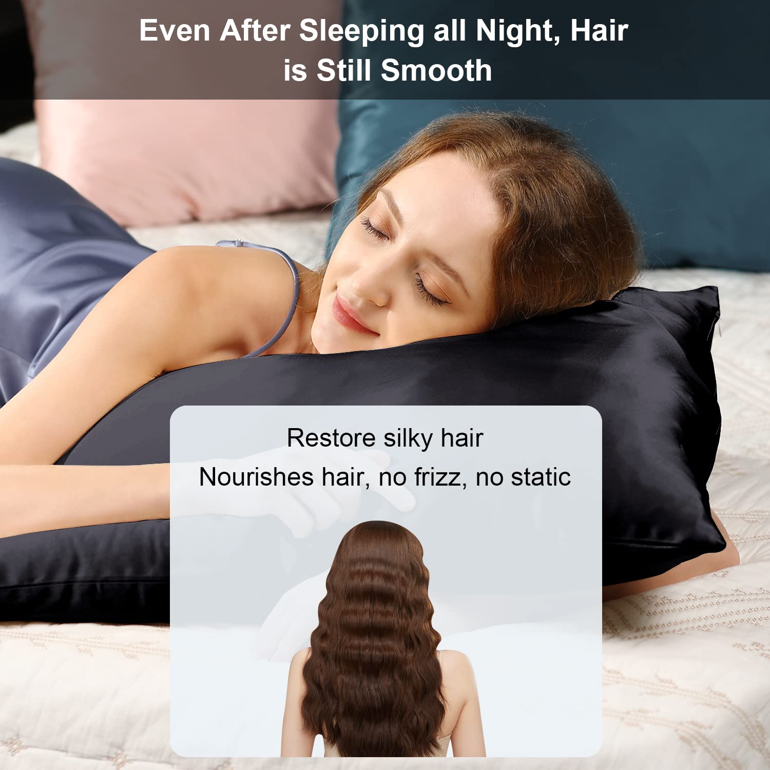 Ravmix Silk Pillowcase for Hair and Skin with Hidden Zipper, Both Sides Silk Pillow Case Standard 5075cm, 1PCS, Black - Image 2
