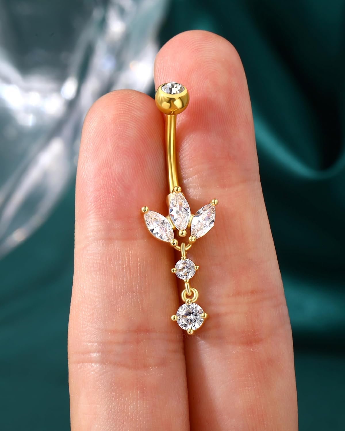 COCHARM Dangle Lotus Belly Button Rings 14G Dangly Belly Navel Rings for Women Stainless Steel Navel Piercing Jewelry - Image 6