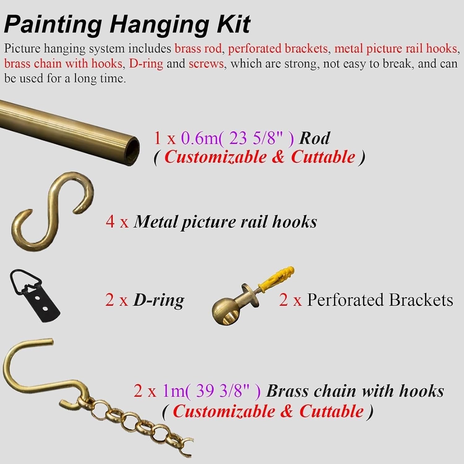 Gallery Rail Kit - Extra Long Picture Hanging System with Adjustable Hooks, Wall Mount Art Track Display