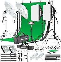 WEPHOTOJET Photography Softbox Lighting Kit: 8.5x10ft Backdrop Stand, 5 Adjustable Tripods, 85W LEDs, 3 Backdrops for Portraits & Products