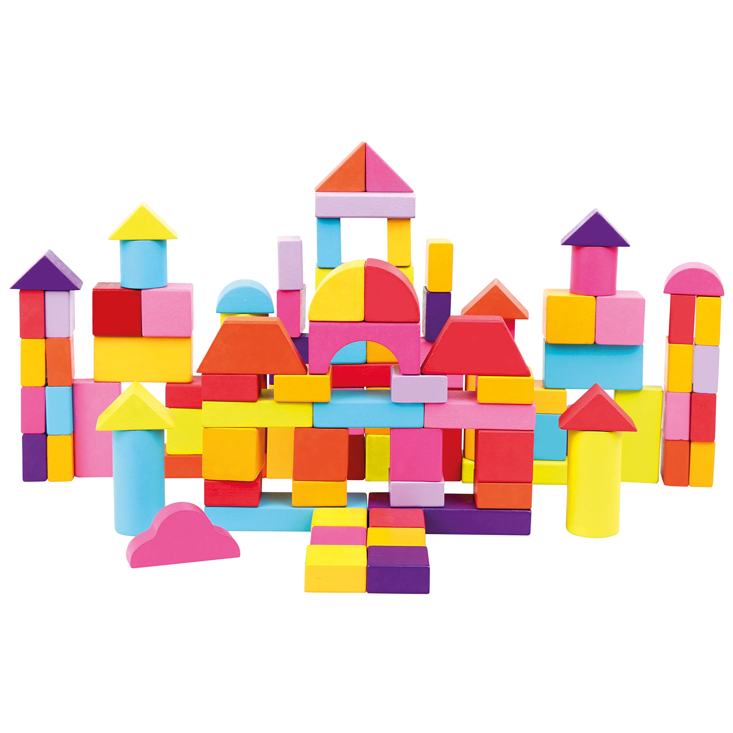 Tambor de bloques Mertens con 100 piezas, juguete para niños a partir de 1 año (bloques de construcción coloridos y con muchas formas, incluye 100 piezas, tamaño: XL), Multicolor