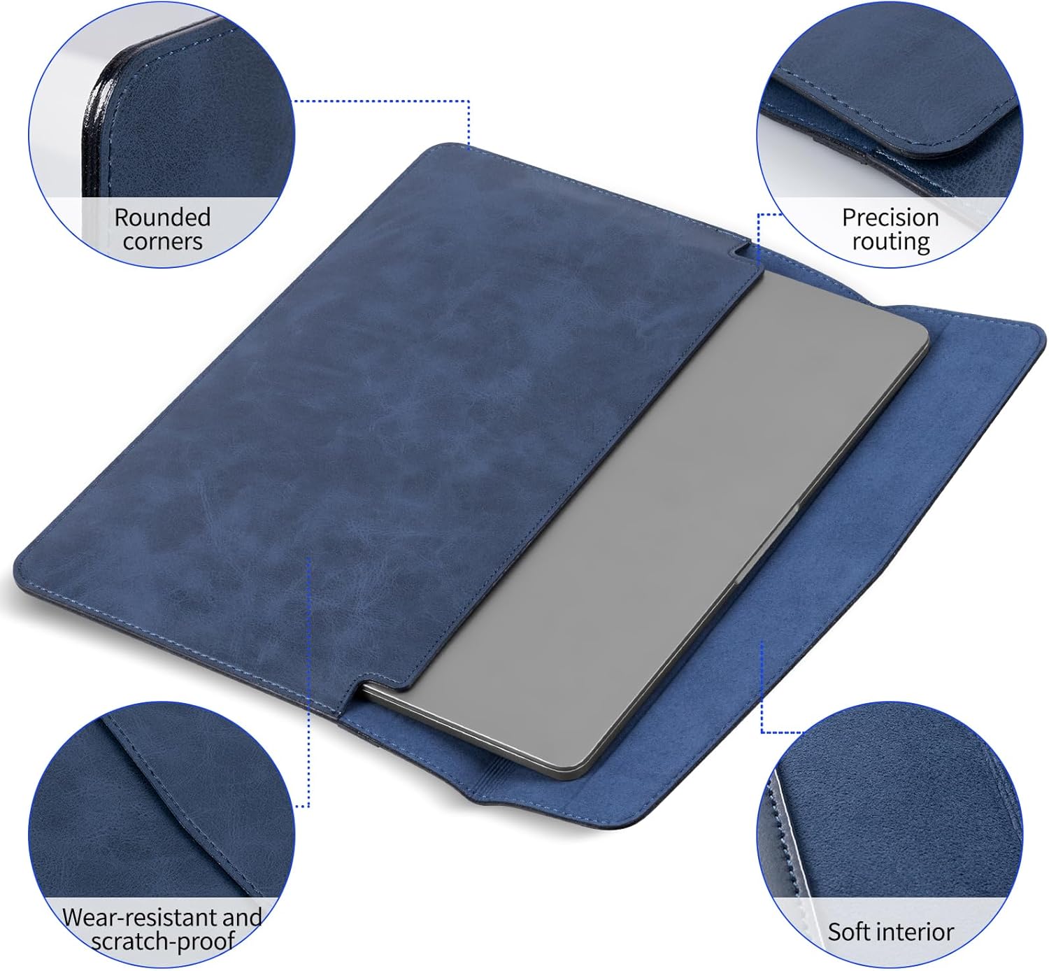 16 Inch Leather Laptop Sleeve Compatible with MacBook Pro 16 Inch M5 M4 M3 M2 M1 Pro/Max＆MacBook Air 15 Inch M5 M4 M3 M2, Genuine Leather Protective Case Cover,Vintage Blue