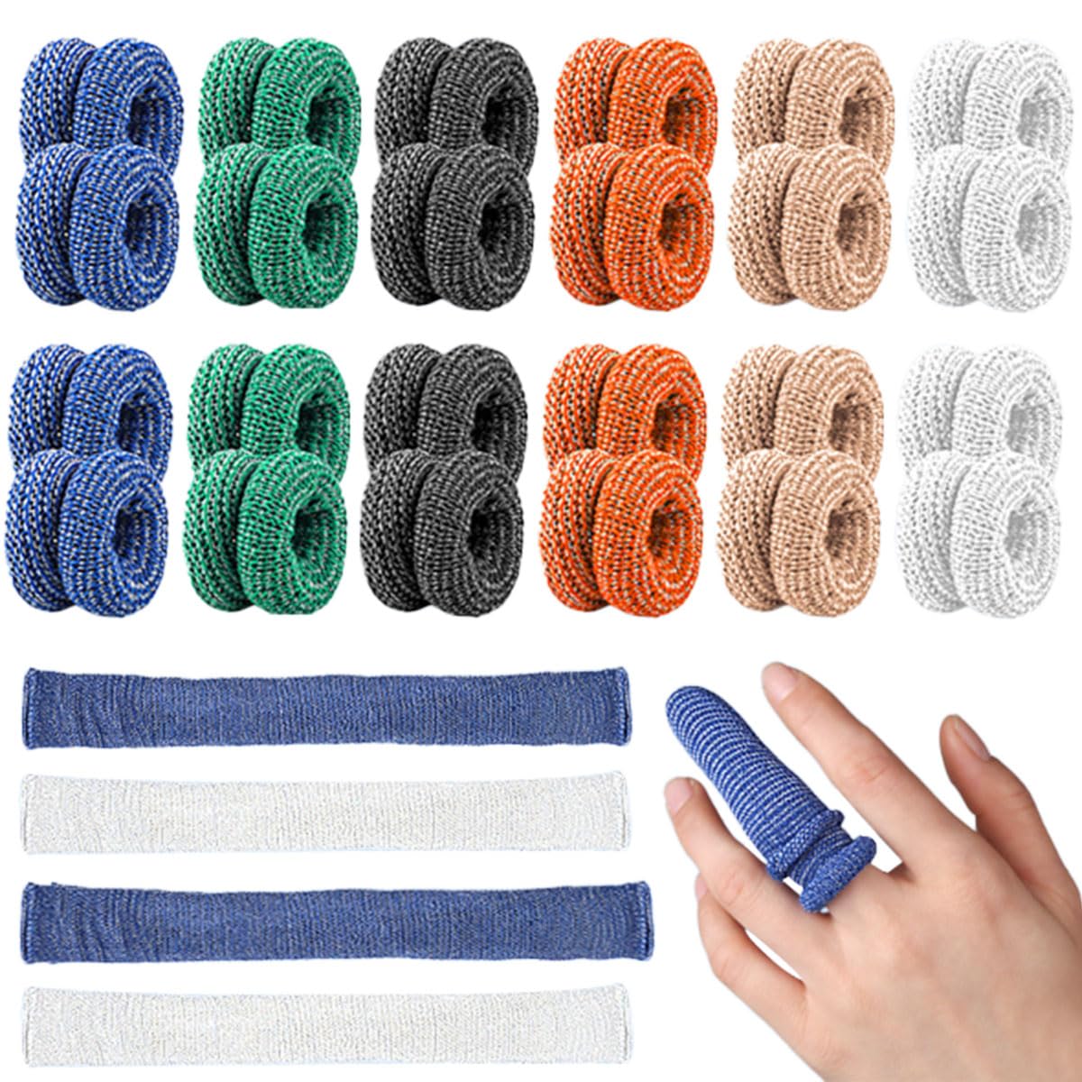 Likeggoad 30 Pcs Cotton Finger Cots,Colorful Cloth Finger Roll Tubular Bandages Kitchen Fingers Protection for Finger Tips Work