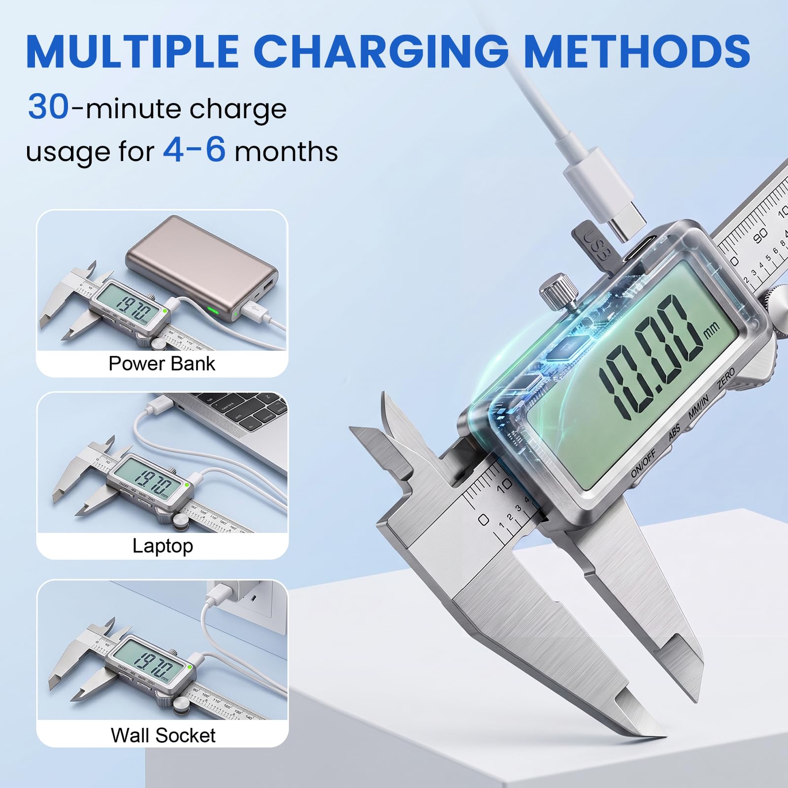 Digital Caliper 0-8 Inch - USB Rechargeable -2