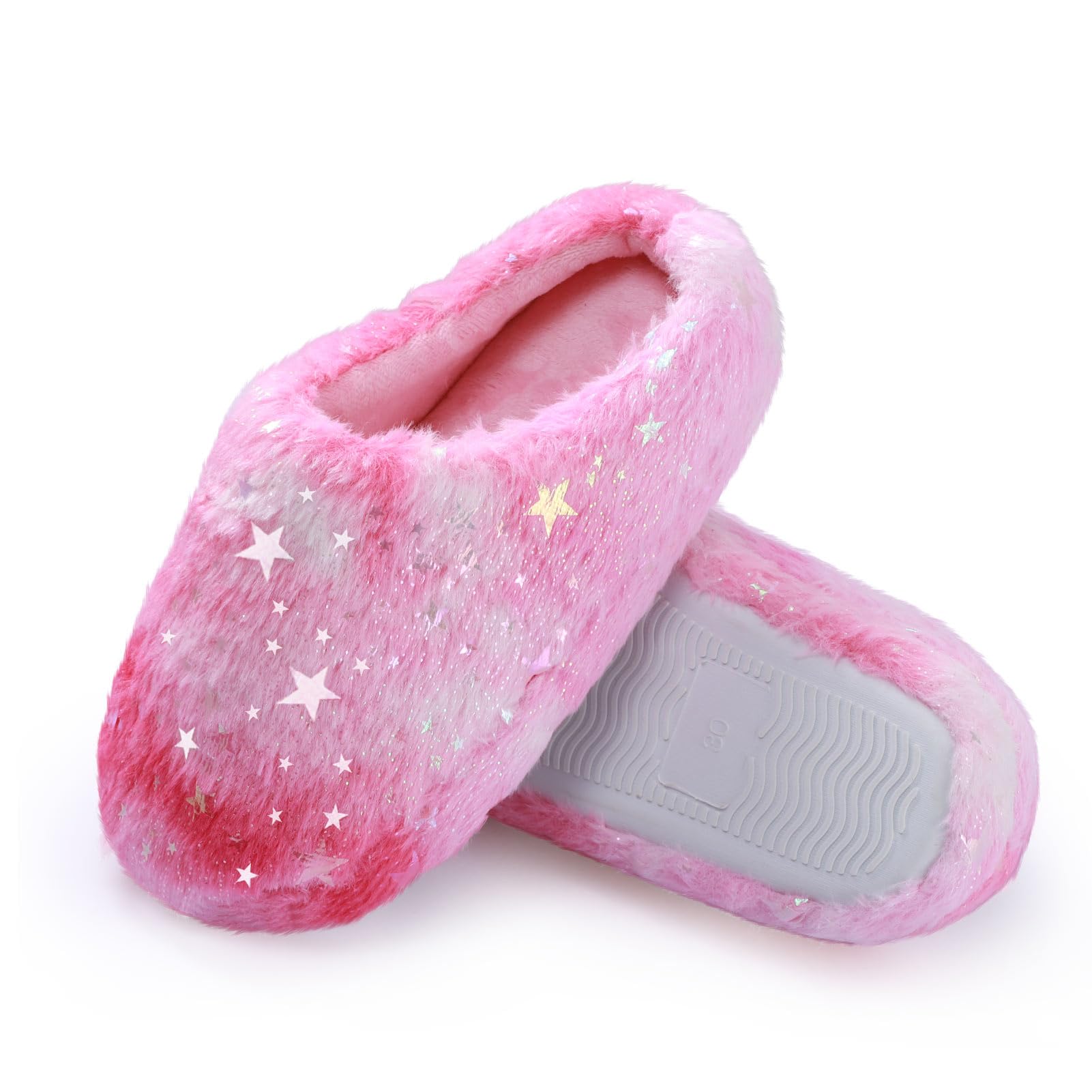 Girls Plush Faux Fur Slip on House Slippers Clog with Memory Foam - Bedroom Slippers Outdoor Indoor Faux Fur Lined