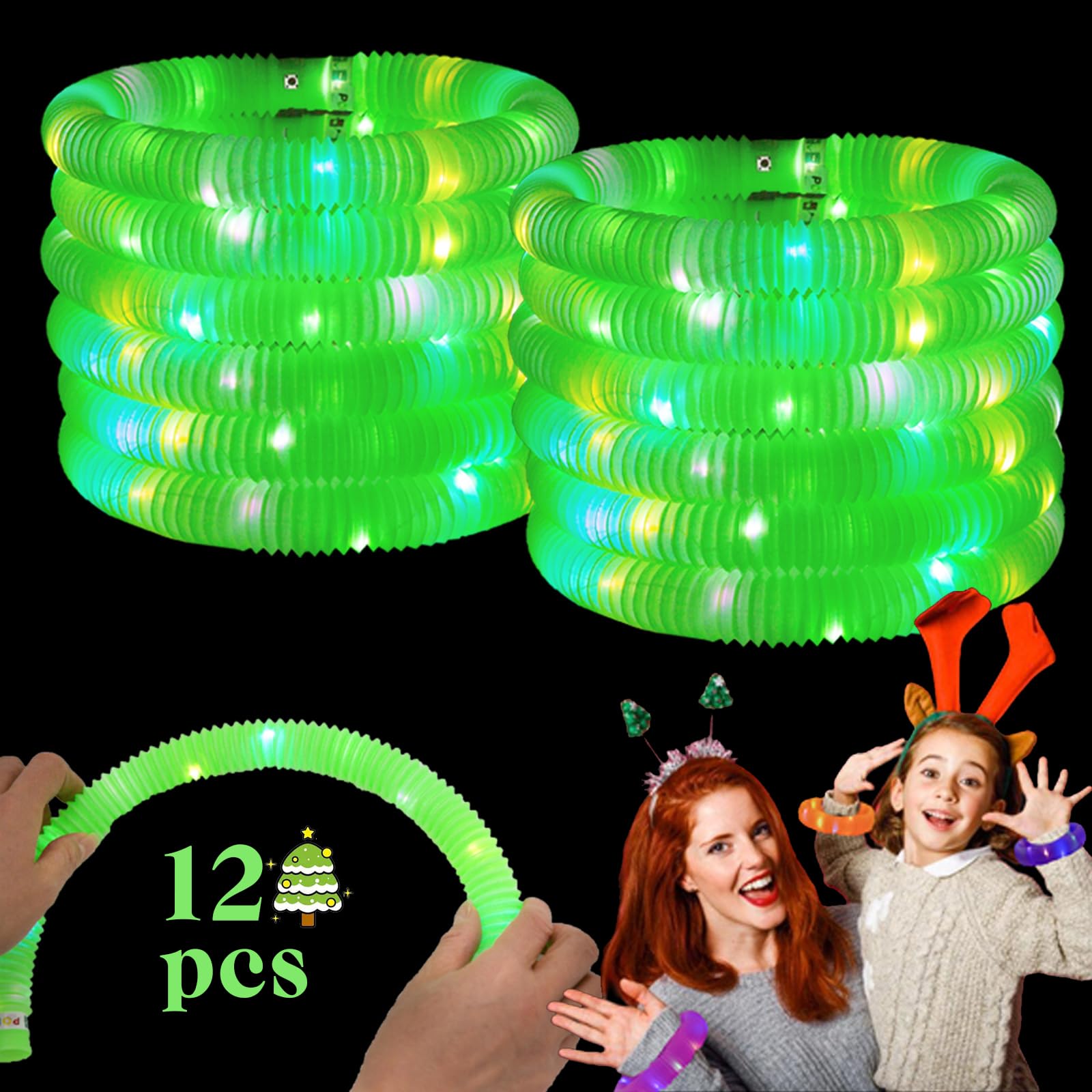 Green 12 Pack Light Up Party Favors Supplies,Bulk Glow Sticks Bracelet,Necklace Accessories for Kids,Birthday Return Gifts Treats,Easter Basket Goodie Bag Stuffer Fillers for Boys Girls