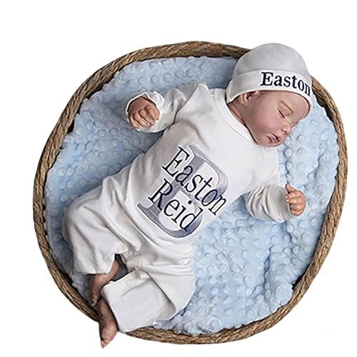 Personalized Sleeper Baby Coming Home Outfit, Personalized Neutral Naby Romper and Hat Set Custom Infant Boy Coming Home Outfit Baby Shower Gift