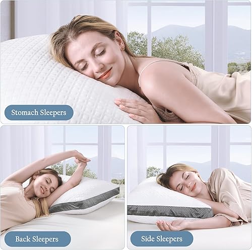 Miniatura 7 de Luxe Linen Almohadas de cama tamaño Queen, almohadas de espuma viscoelástica trituradas, almohada de cama ajustable para dormir, almohadas de punto