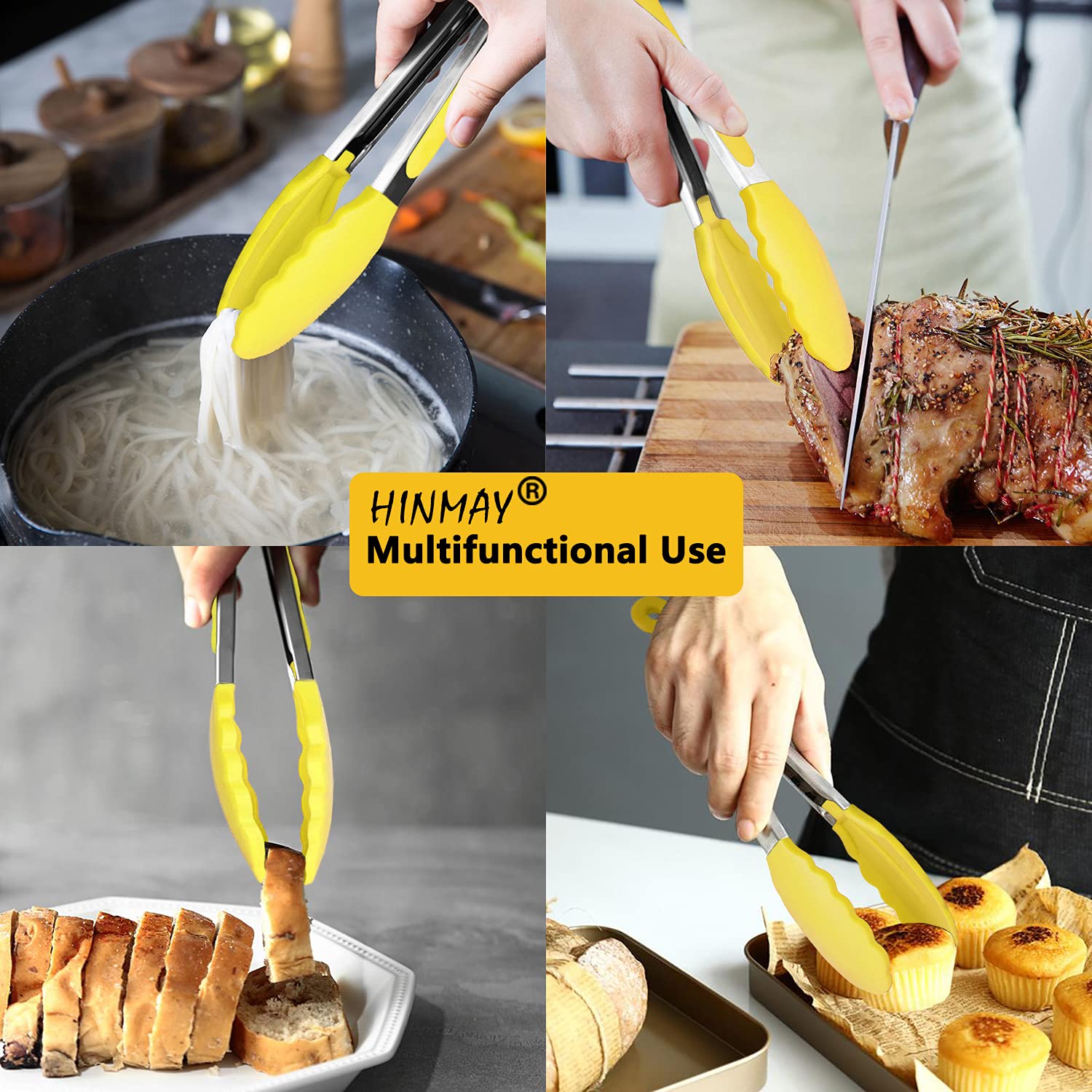 Anaeat Set Di 3 Pinze Da Cucina In Silicone E Acciaio Inox - 7, 9 E 30,5 Cm - Antigraffio, Antiscivolo, Resistenti Al Calore (248°C) Per Cucina, Forno E Barbecue - 2