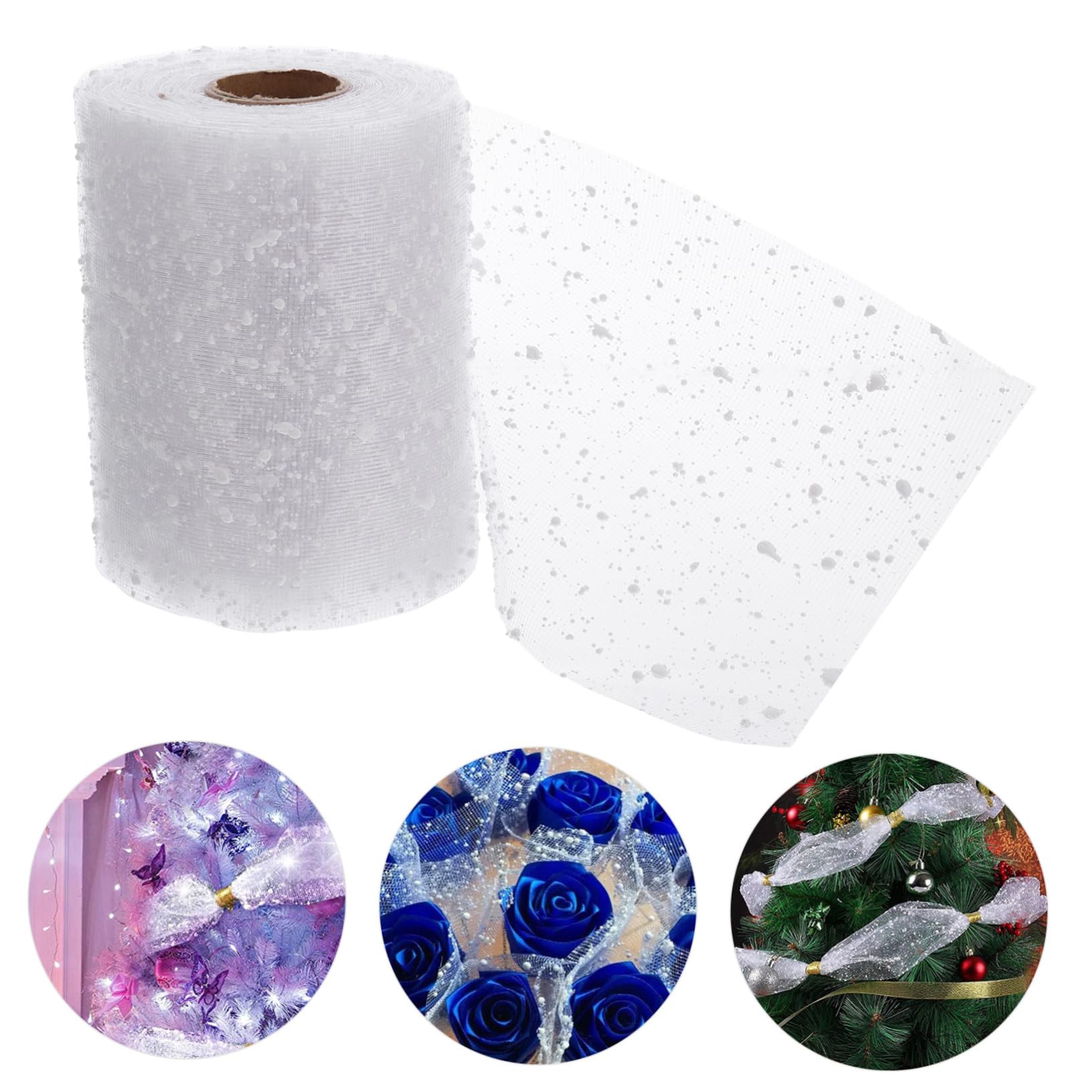 4rouleaux Décoratif Tulle Pour Bouquet De Élégant Avec Motif De Neigeuses Pour Décorations De Et