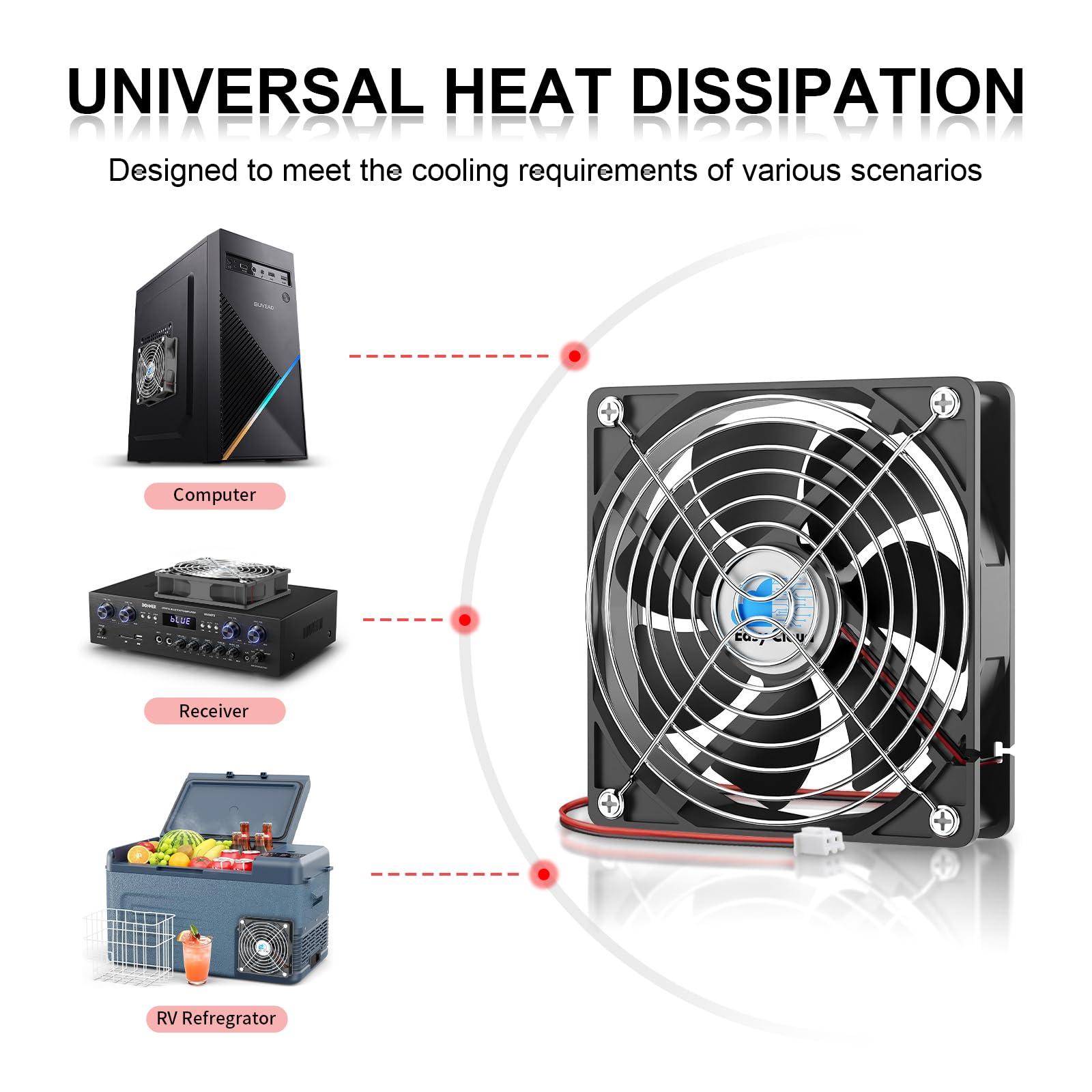 Lot de 2 ventilateurs d'ordinateur 120 mm 12 V à 2 broches CC 1800 tr/min à double roulement à billes 12 V
