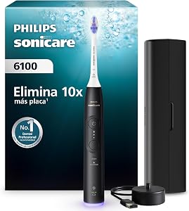 Philips Sonicare 6100 Sonic Electric Toothbrush, 2 Brushing Modes, 3 Intensity Levels, Pressure Alert, EasyStart, SmarTimer, Black, HX7401/07 [New Technology]