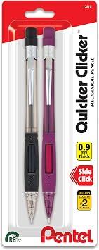 Pentel Quicker Clicker Automatic Pencil, 0.9mm, Assorted Barrel Colors, Color May Vary, 2 Pack PD349BP2-K6, red