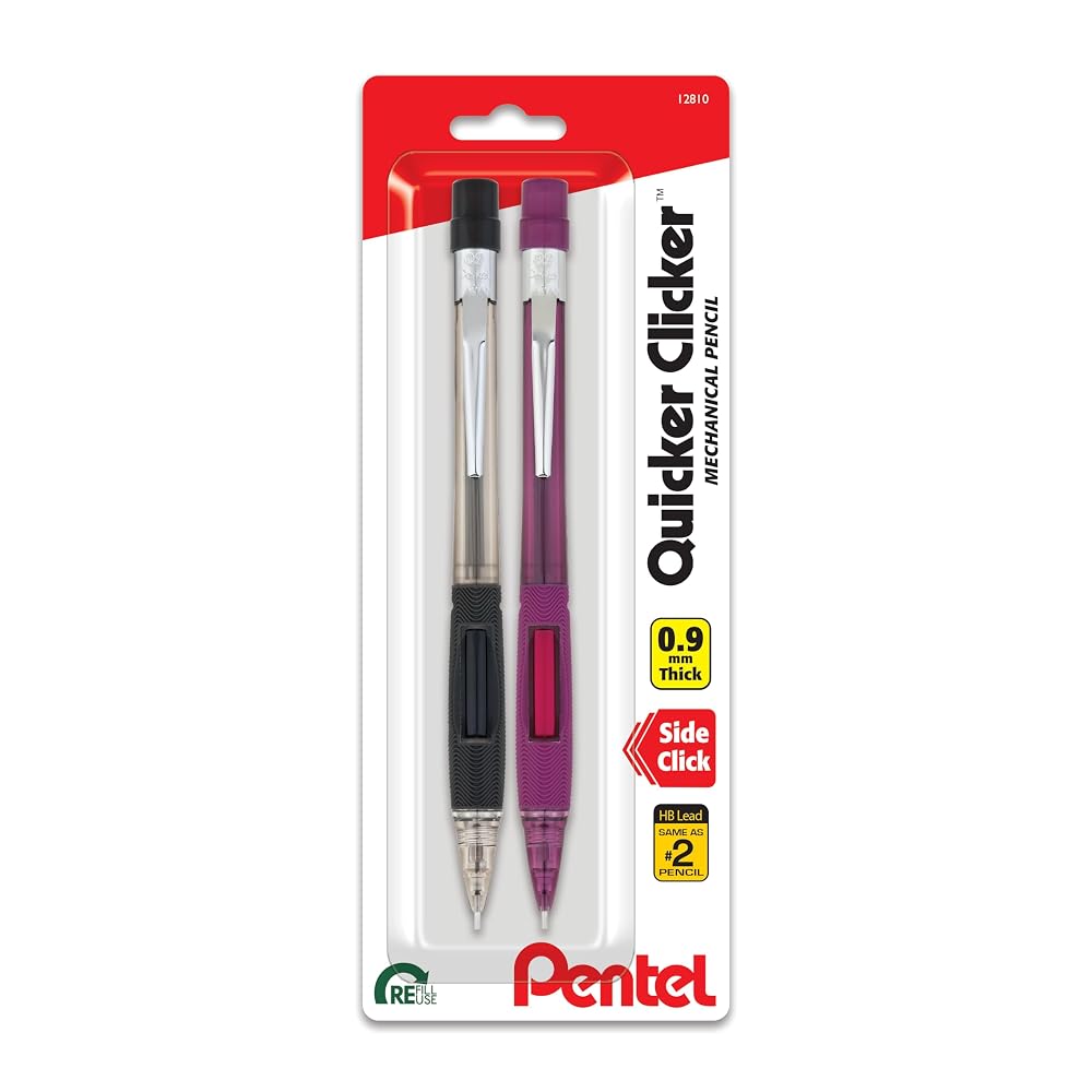 Pentel Quicker Clicker Automatic Pencil, 0.9mm, Assorted Barrel Colors, Color May Vary, 2 Pack (PD349BP2-K6), red