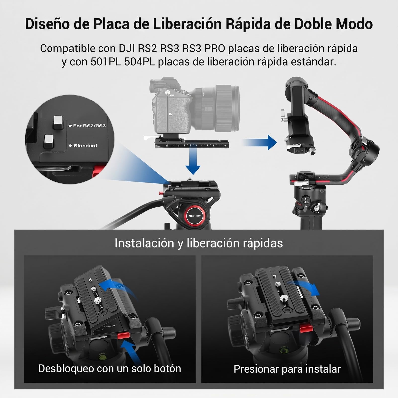 NEEWER 74" trípode de vídeo con Cabeza fluida,QR Placa Compatible con dji RS cardanes,Aluminio Resistente trípode cámara Profesional cámaras DSLR videocámaras,Carga máxima 17.6lb/8kg TP74