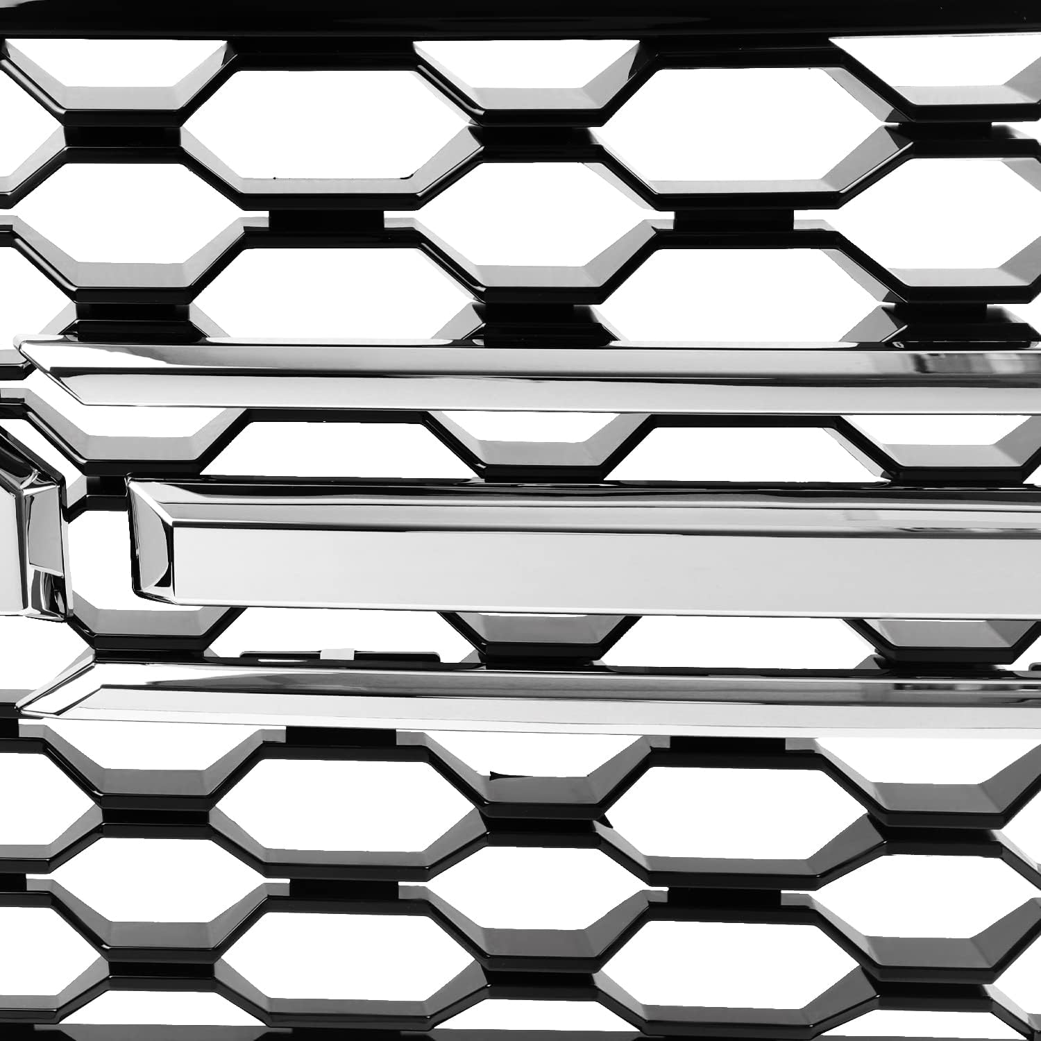 Spec-D Tuning Black Honeycomb Front Bumper Hood Grill Grille w/Chrome Trim Compatible with 2019-2022 Chevy Silverado 1500 WT