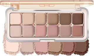 12 Color Grey Pink Eyeshadow Palette with Brush, Korean Eyes Makeup | Matte Pink Brown Eye Shadow, Netural Brown Eyes Palette for Women, Soft Blendable Powder Eyeshadow