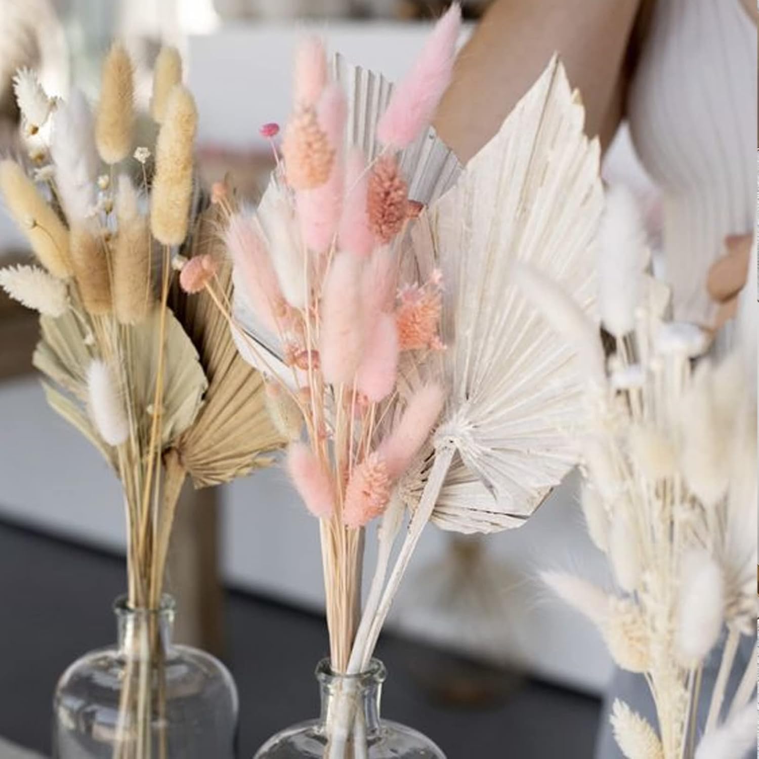 120 Pcs Natürliche Trockenblumen Pampasgras Getrocknet Blumen Klein Pampas Gras Pampasgras Trockenblumen Schilfgras für Hochzeit Hause Party Wedding Büro Fotografie Vase Deko Rosa