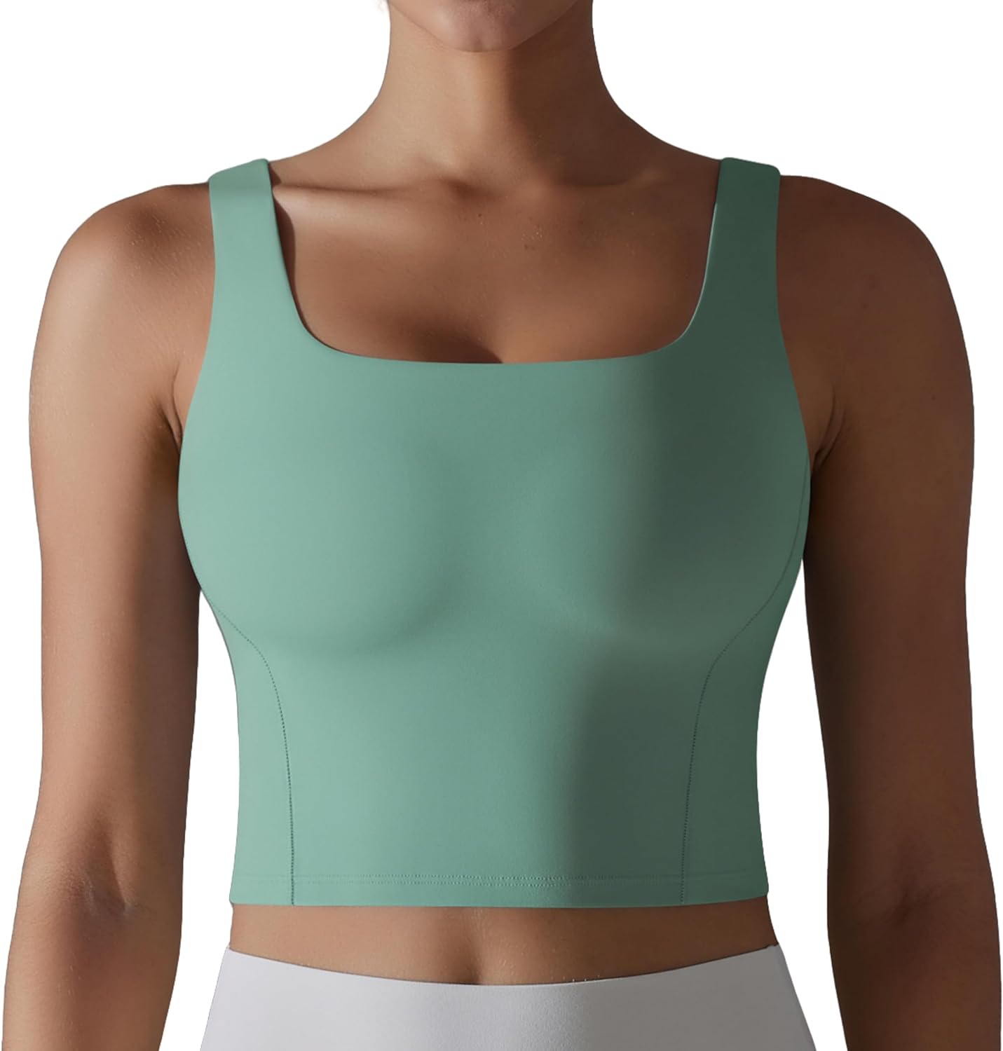 ABOCIW Women's Square Neck Longline Sports Bra Sleeveless Padded Workout Yoga Crop Tank Tops