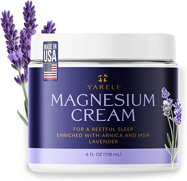 Magnesium Cream for Pain & Sleep Support - Topical Lotion with Arnica, MSM for Leg Cramps, Muscle Tension, Evening Leg Relaxation - Safe for Adults (4 Fl Oz (Pack of 1), Lavender)